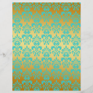Papier Gold, Aqua Blue Damask Patch 2