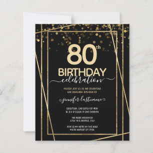 Papier Gold Black 80e Anniversaire de fête Invitation bud