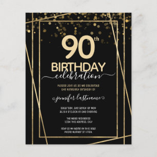 Papier Gold Black 90e Anniversaire de fête Invitation bud