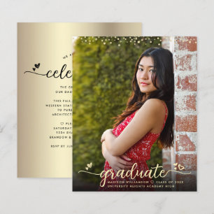 Papier Gold Budget Photo Graduation Script Coeurs Invitat