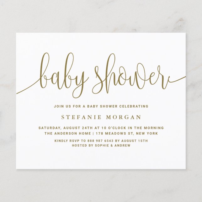 Papier Gold Calligraphy Baby Shower Invitation (Devant)