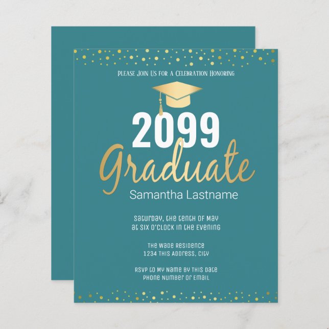 Papier Gold Confetti Graduation Party Invitation (Devant / Derrière)