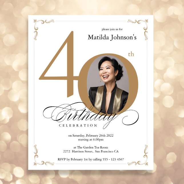 Papier Gold Custom Photo Budget 40e anniversaire Invitati (Mockup View)
