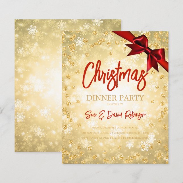 Papier Gold Diamants Parties scintillant Rouge Ruban Noël (Devant / Derrière)