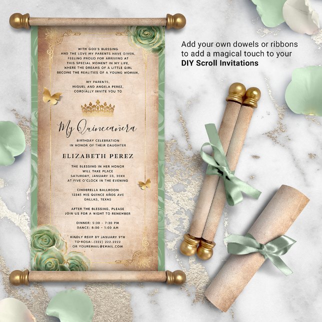 Papier Gold et Sage Green Quince do-it-yourself Scroll In (How will you present your DIY scrolls? There are so many creative possibilities!)