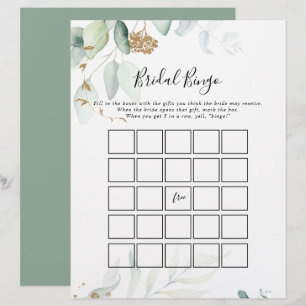 Papier Gold Eucalyptus Calligraphy Bride Bingo Jeu