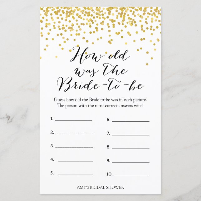 Papier Gold Fête des mariées Jeu - L'Âge De La Mariée (Devant)