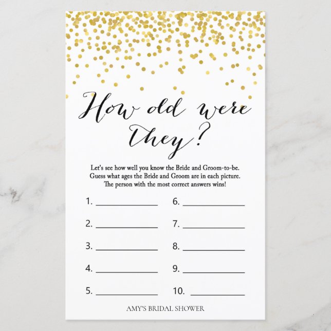 Papier Gold Fête des mariées Jeu - Quel Âge Avaient-Ils (Devant)