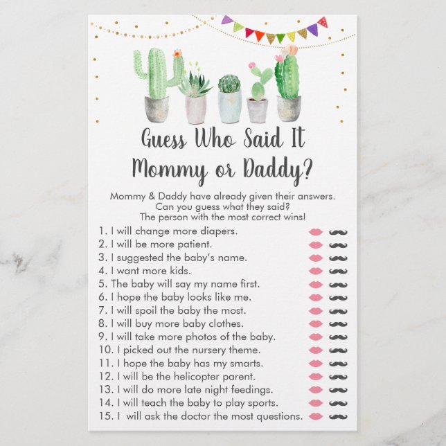 Papier Gold Fiesta Cactus Devinez Qui A Dit Le Jeu (Devant)
