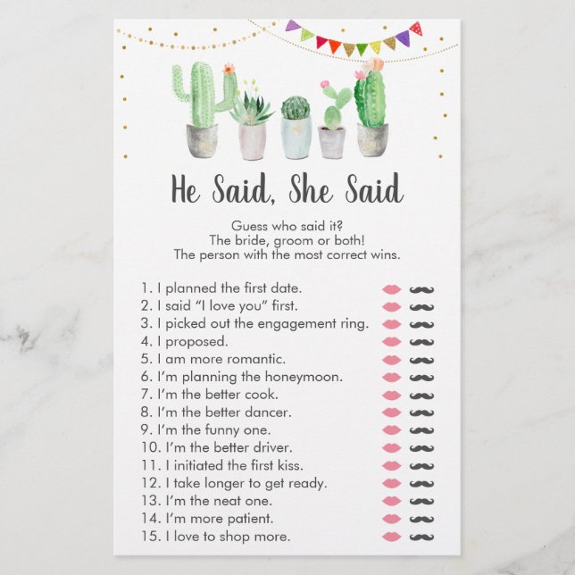 Papier Gold Fiesta Cactus Il A Dit Qu'Elle A Dit Jeu (Devant)