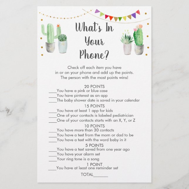 Papier Gold Fiesta Cactus What's In Your Phone Game (Devant)
