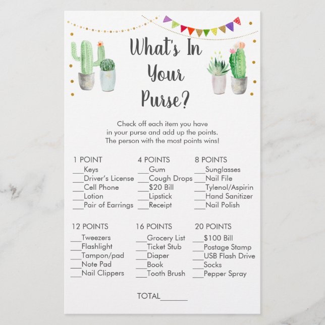 Papier Gold Fiesta Cactus What's In Your Purse Game (Devant)