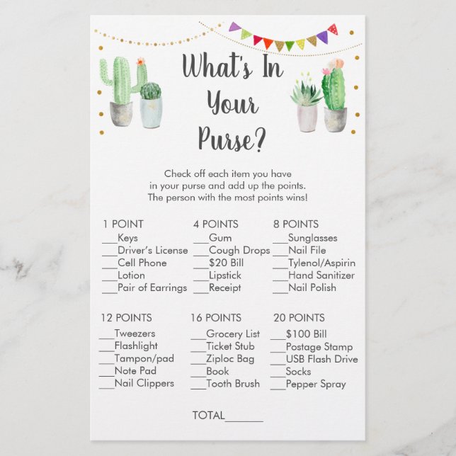 Papier Gold Fiesta Cactus What's In Your Purse Game (Devant)