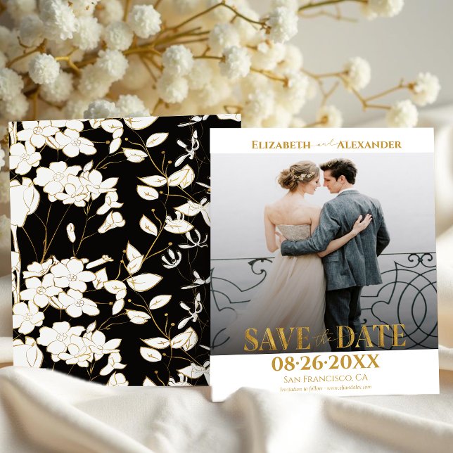 Papier Gold Foil Calligraphie Photo Enregistrer la date (Créateur téléchargé)