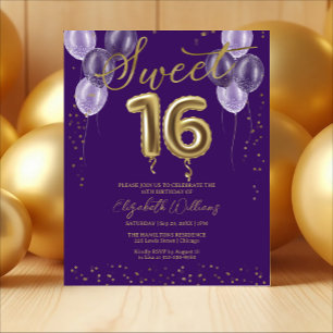 Papier Gold Foil Sweet 16 Ballons Invitations Budget