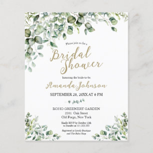 Papier Gold Green Budget Douche nuptiale Invitation