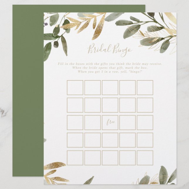 Papier Gold Greenery Automne Bridal Bingo Jeu (Devant / Derrière)