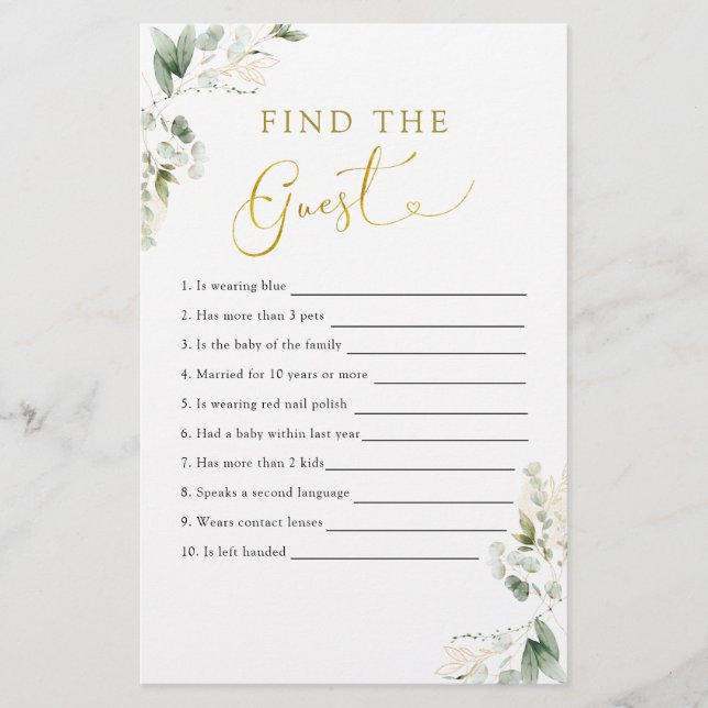 Papier Gold Greenery Baby in Bloom Trouvez l'invité (Devant)