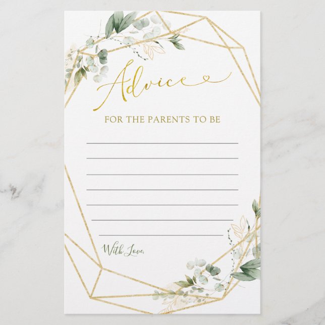 Papier Gold Greenery Geometry Baby in Bloom Conseils Card (Devant)