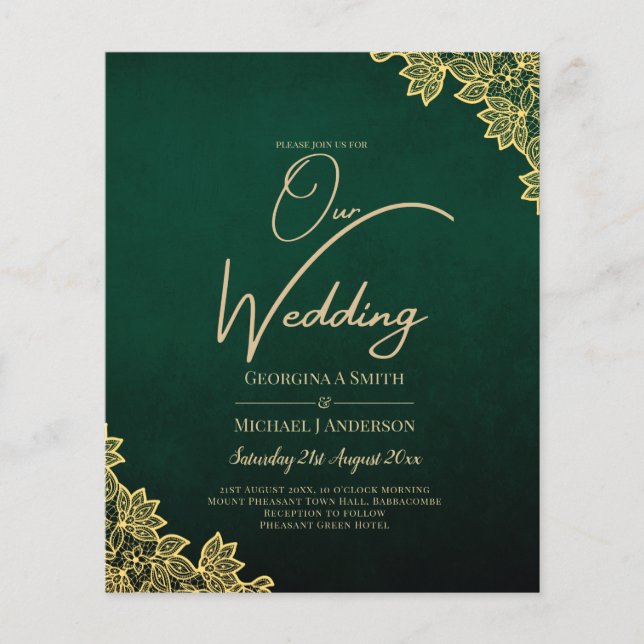Papier Gold Lace Emerald Green All-in-1 Wedding Invitatio (Devant)