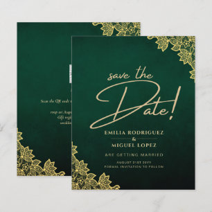 Papier Gold Lace Emerald Green All-in-1 Wedding Invitatio