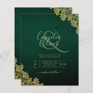 Papier Gold Lace Emerald Green All-in-1 Wedding Invitatio