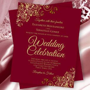 Papier Gold Lace Maroon Bourgogne BUDGET Mariage Invitati