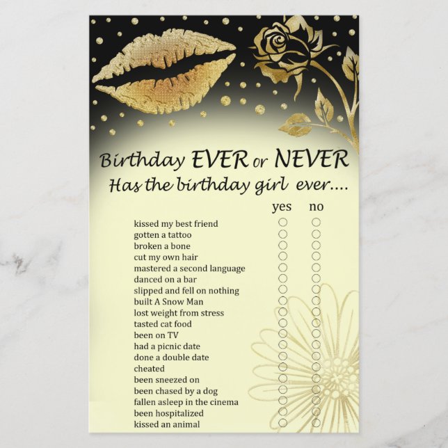 Papier Gold Lips Anniversaire jamais ou jamais jeu (Devant)