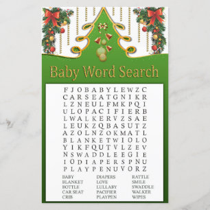 Papier Gold noël arbre Baby shower Word Search Jeu