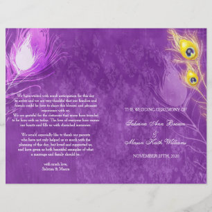 Papier Gold Peacock Feathers Purple Wedding Program