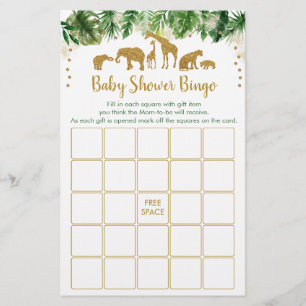 Papier Gold Safari Animal Baby shower Bingo Jeu