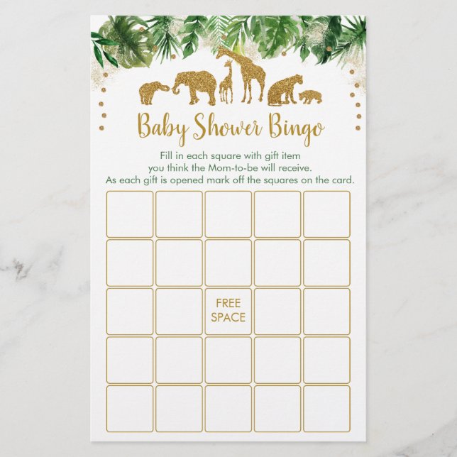 Papier Gold Safari Animal Baby shower Bingo Jeu (Devant)