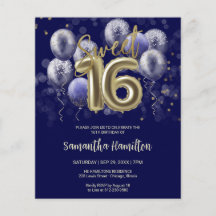 Gold Sweet 16 Ballons Anniversaires Blue Budge Inv