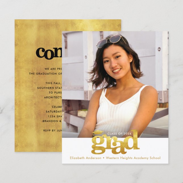 Papier Gold White Budget Photo Graduation Bold Casquette  (Devant / Derrière)