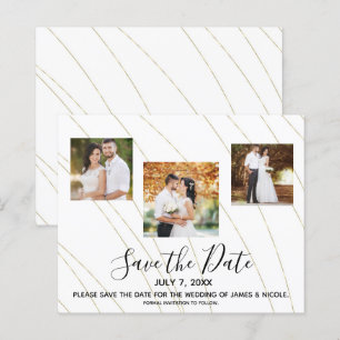 Papier Gold & White Lines Photo Wedding Enregistrer la da