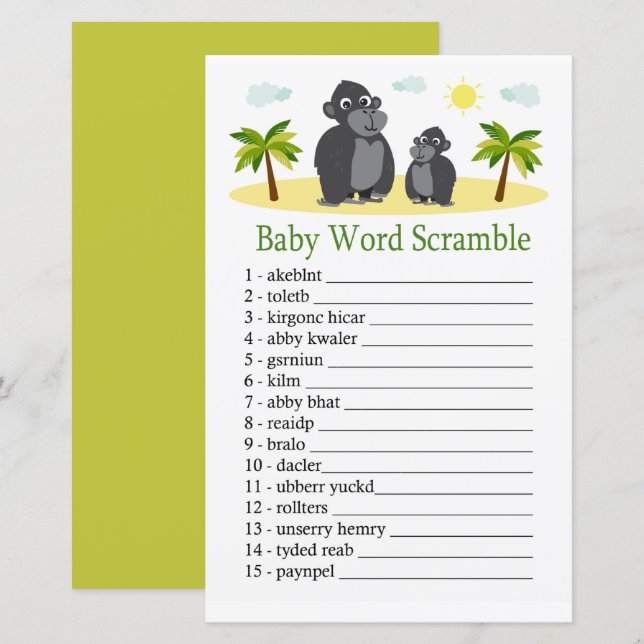Papier Gorilla Baby jeu de brouillage de mot (Devant / Derrière)