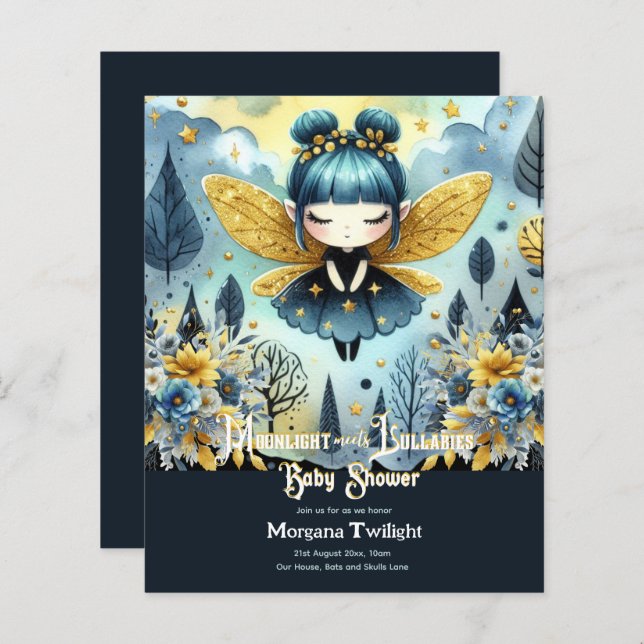 Papier Goth Baby shower Cute Girl Lullabes lune lumière (Devant / Derrière)
