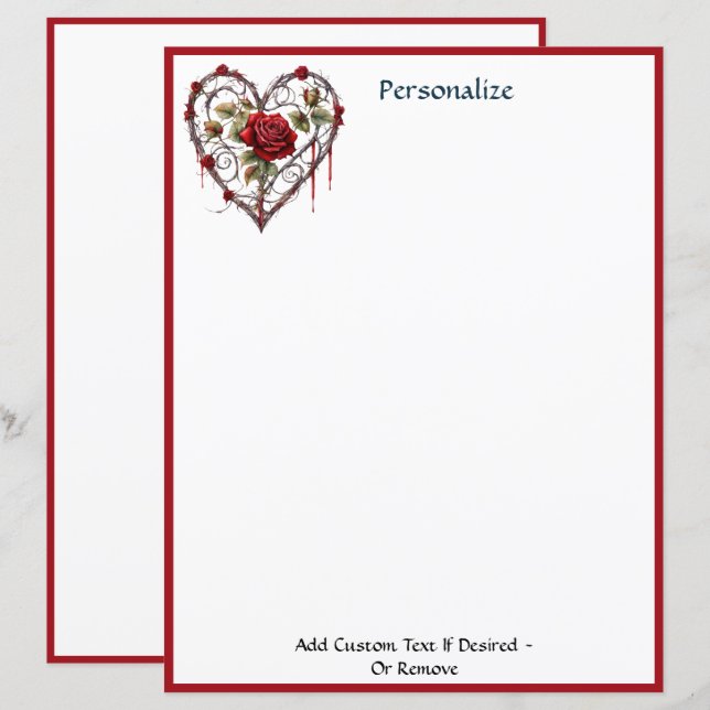 Papier Gothic Red Rose Heart Vine Artwork Personalized (Devant / Derrière)
