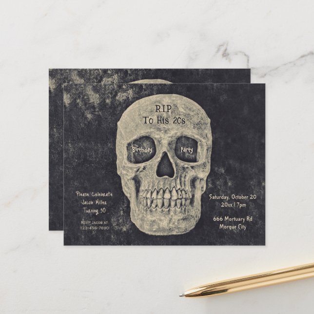 Papier Gothique Crâne beige Anniversaire PER à son budget (Devant/Arrière en situation)