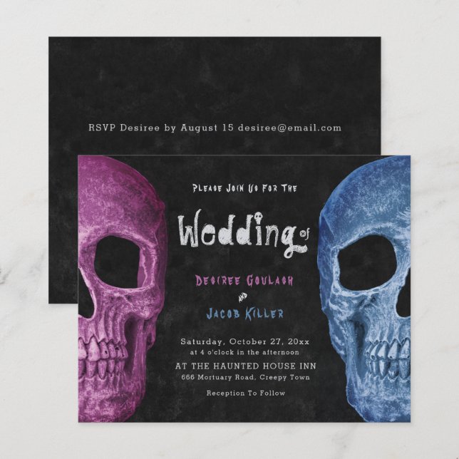 Papier Gothique Crâne rose bleu Halloween Budget Mariage (Devant / Derrière)