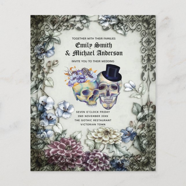 Papier Gothique Halloween Skulls Party Invitation Aquarel (Devant)