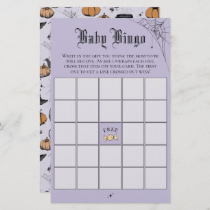 Papier Gothique Purple Bingo Baby shower Jeu