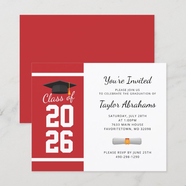 Papier Grad 2025 Red Graduation Party Invitation (Devant / Derrière)