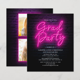 Papier Grad Photo Neon Graduation Party Invitation