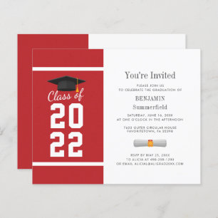 Papier Graduation 2024 Minimaliste Red White Invitation
