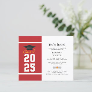 Papier Graduation 2024 Red White Grad Party Invitation