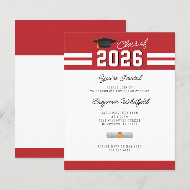 Papier Graduation 2024 Red White GradParty Invitation (Devant / Derrière)