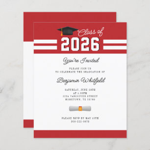 Papier Graduation 2024 Red White GradParty Invitation