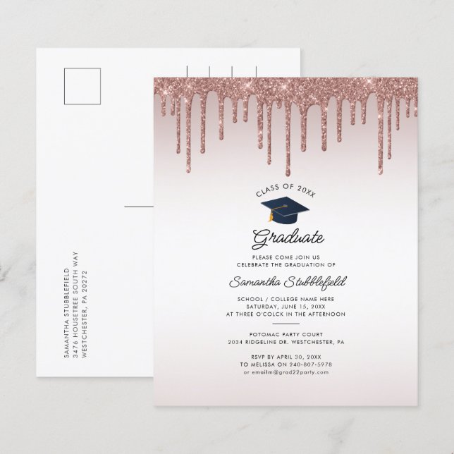 Papier Graduation 2024 Rose Gold Grad Party Invitation (Devant / Derrière)