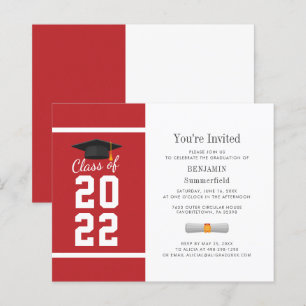 Papier Graduation 2025 Minimaliste Red White Invitation
